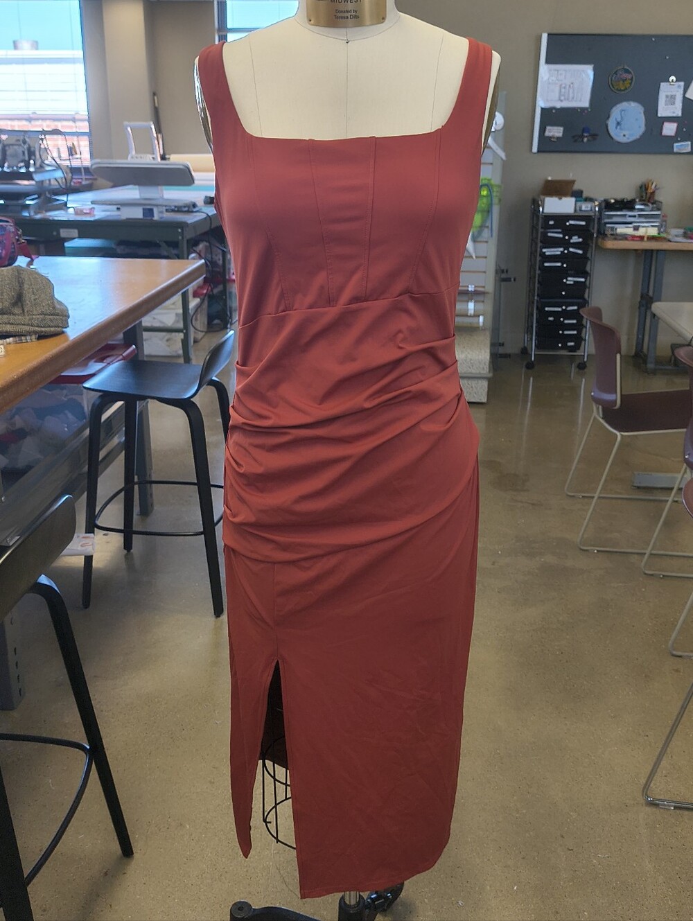 Women's Square Neck Midi Dress in Deep Burnt Orange